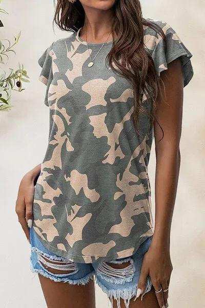 Printed Round Neck Short Sleeve T-Shirt - Trendsi - Flyclothing LLC