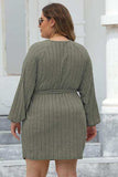 Plus Size Ribbed Tie Front Long Sleeve Sweater Dress - Trendsi - Flyclothing LLC
