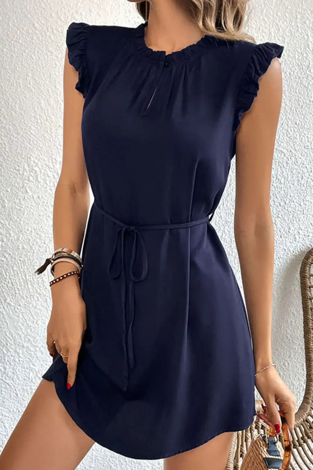Ruffled Tie-Waist Keyhole Dress - Trendsi - Flyclothing LLC