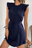 Ruffled Tie-Waist Keyhole Dress - Trendsi
