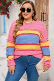 Plus Size Color Block Round Neck Long Sleeve Sweater - Trendsi - Flyclothing LLC