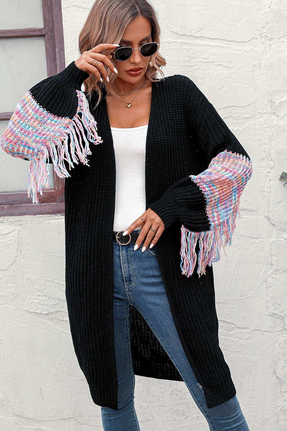Fringe Sleeve Dropped Sholder Cardigan - Trendsi - Flyclothing LLC