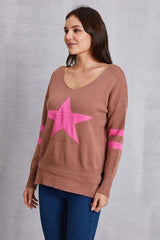 Star Scoop Neck Dropped Shoulder T-Shirt - Trendsi - Flyclothing LLC