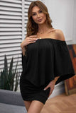 Off-Shoulder Three-Quarter Sleeve Mini Dress - Trendsi - Flyclothing LLC