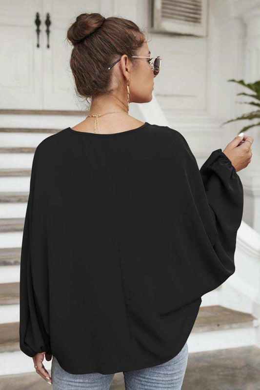 Tie Neck Balloon Sleeve Blouse - Trendsi - Flyclothing LLC