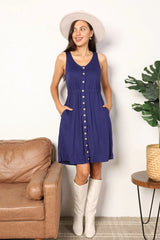 Double Take Button Front Empire Waist Sleeveless Slit Magic Dress - Trendsi - Flyclothing LLC