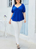 Plus Size Tied Sweetheart Neck Balloon Sleeve Blouse - Trendsi - Flyclothing LLC