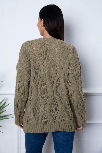 Round Neck Dropped Shoulder Sweater - Trendsi