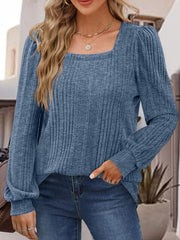 Square Neck Long Sleeve Top - Flyclothing LLC