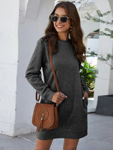 Round Neck Long Sleeve Mini Dress with Pockets - Trendsi - Flyclothing LLC