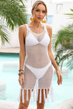 Fringe Hem Openwork Sleeveless Cover-Up Dress - Trendsi