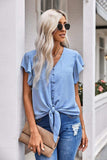 V-Neck Tie Hem Flutter Sleeve Blouse - Trendsi - Flyclothing LLC