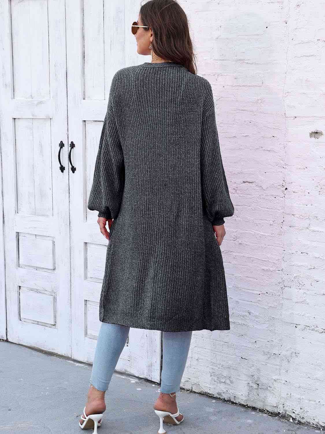 Open Front Longline Cardigan with Pockets - Trendsi - Flyclothing LLC