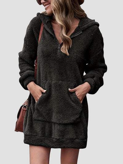 Half Zip Dropped Shoulder Oversized Hoodie - Trendsi - Flyclothing LLC
