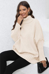 Turtle Neck Long Sleeve Ribbed Sweater - Trendsi - Flyclothing LLC