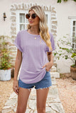 Full Size Round Neck Eyelet Short Sleeve Top - Trendsi - Flyclothing LLC