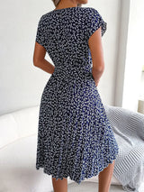 Ditsy Floral Pleated Belted Dress - Trendsi - Flyclothing LLC