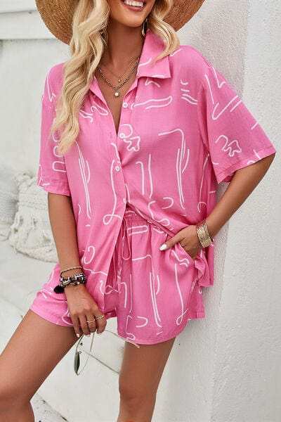 Printed Button Up Shirt and Shorts Set - Trendsi - Flyclothing LLC