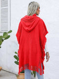 Fringe Trim Buttoned Hooded Poncho - Trendsi - Flyclothing LLC