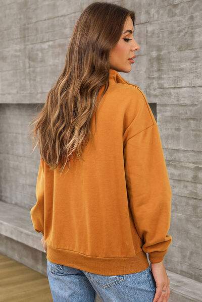 Quarter Zip Dropped Shoulder Sweatshirt - Trendsi - Flyclothing LLC