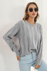 Round Neck Long Sleeve Sweater - Trendsi
