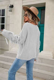 Fringe Round Neck Dropped Shoulder Sweater - Trendsi - Flyclothing LLC