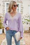 Eyelet V-Neck Smocked Flounce Sleeve Blouse - Trendsi - Flyclothing LLC