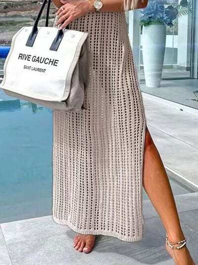 Openwork Slit Cutout Wide Strap Dress - Trendsi - Flyclothing LLC