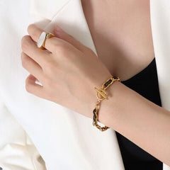 18K Gold-Plated Leather Chain Bracelet - Trendsi