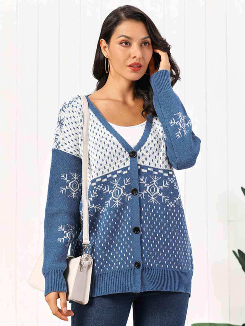 Snowflake Button Down Cardigan - Trendsi - Flyclothing LLC