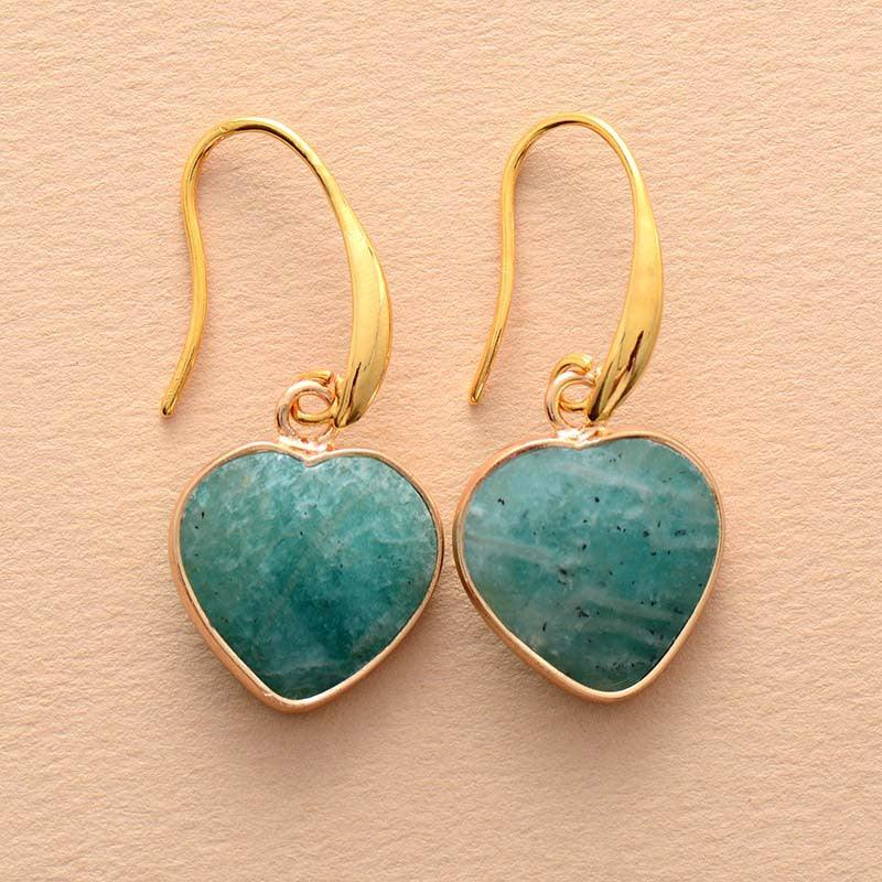 Natural Stone Heart Drop Earrings - Trendsi