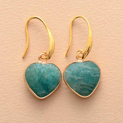 Natural Stone Heart Drop Earrings - Trendsi