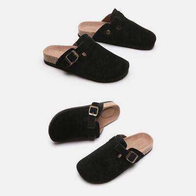 Suede Closed Toe Buckle Slide - Trendsi - Flyclothing LLC