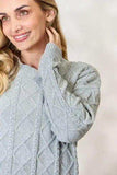 BiBi Cable Knit Round Neck Sweater - Trendsi - Flyclothing LLC