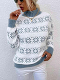 Snowflake Pattern Mock Neck Sweater - Trendsi