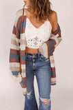 Full Size Striped Long Sleeve Openwork Cardigan - Trendsi - Flyclothing LLC