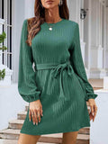 Round Neck Tie Front Long Sleeve Dress - Trendsi - Flyclothing LLC