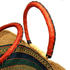Bolga Tote, Mixed Colors with Leather Handle - 18-inch - Gitzell