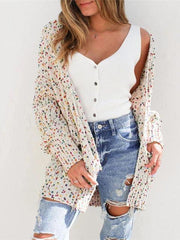 Multicolored Open Front Cardigan - Trendsi