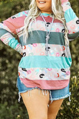 Plus Size Striped Slit Long Sleeve T-Shirt - Trendsi - Flyclothing LLC