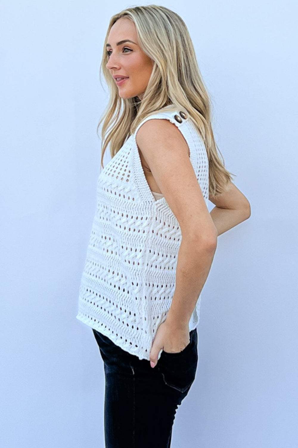 And The Why Hollowed Out Buttoned Tank - Trendsi - Flyclothing LLC