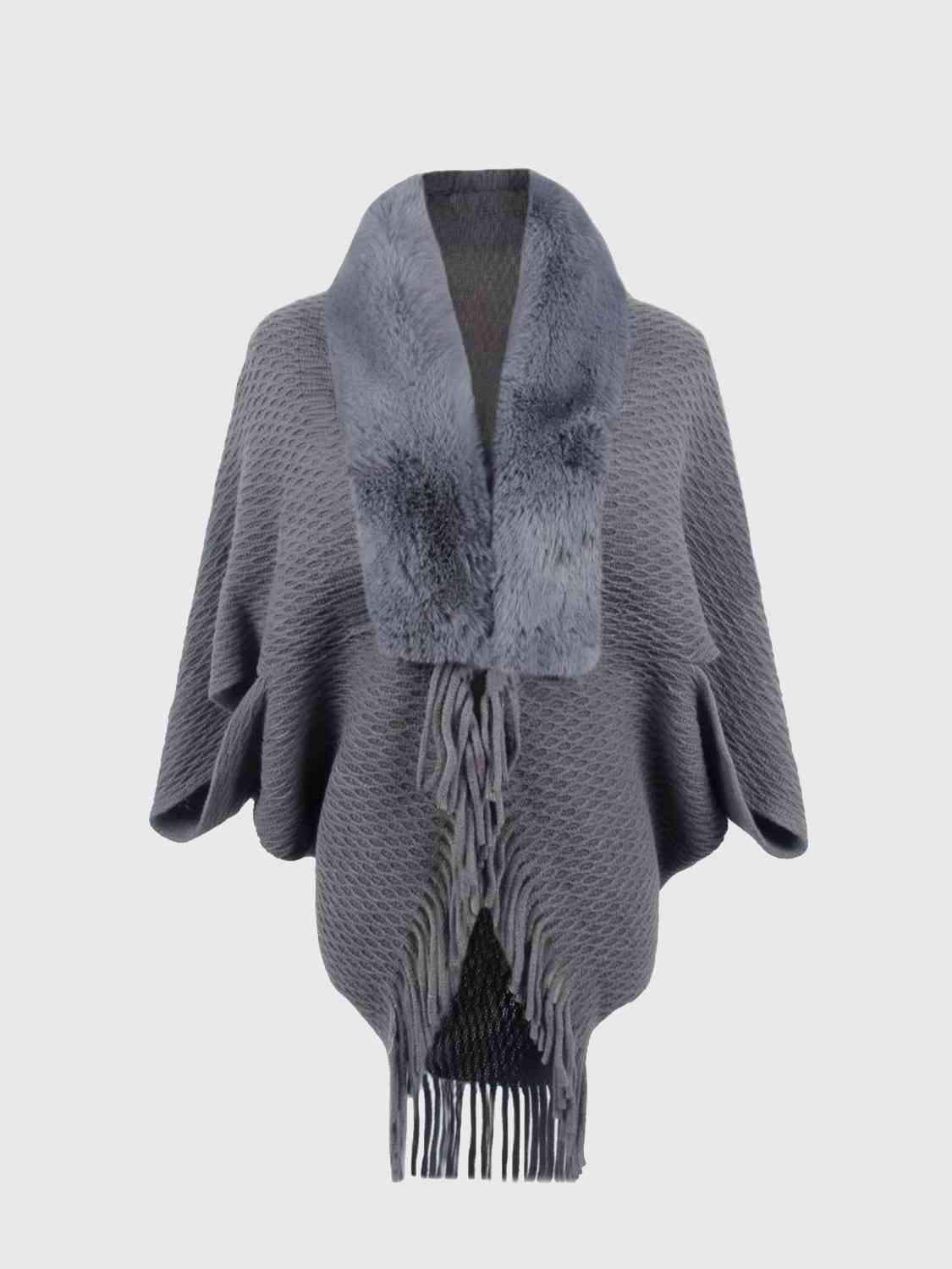 Open Front Fringe Hem Poncho - Trendsi - Flyclothing LLC