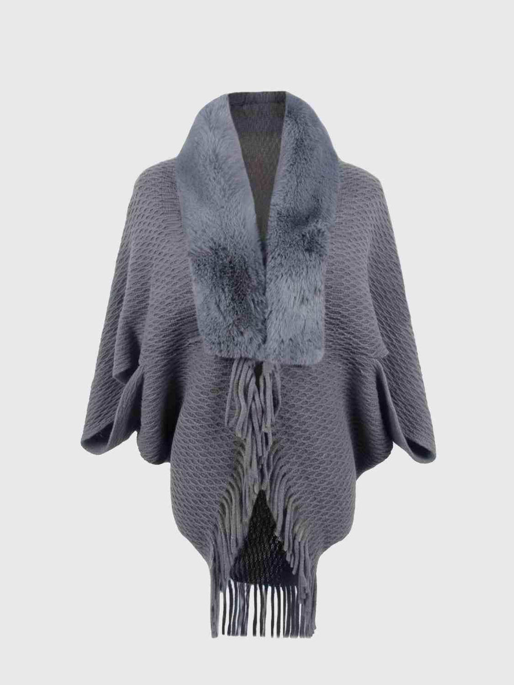 Open Front Fringe Hem Poncho - Trendsi - Flyclothing LLC