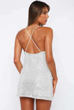 Cowl Neck Contrast Sequin Sleeveless Mini Dress - Trendsi - Flyclothing LLC