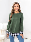 Plaid Round Neck Long Sleeve Tee - Trendsi