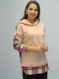Plaid Drawstring Drop Shoulder Slit Hoodie - Trendsi
