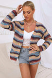 Striped Long Sleeve Open Front Cardigan - Trendsi