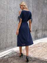 Round Neck Cold Shoulder Dress - Trendsi - Flyclothing LLC