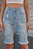 Distressed Raw Hem Denim Bermuda Shorts - Trendsi