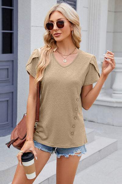 V-Neck Short Sleeve T-Shirt - Trendsi - Flyclothing LLC